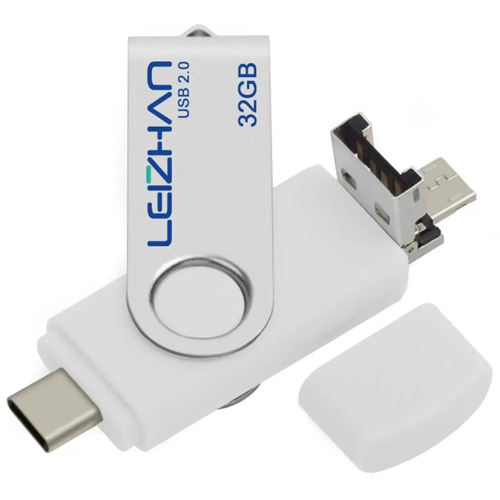 Type C-Micro-White LEIZHAN 3 в 1 OTG USB флэш-накопитель для телефона android samsung S10 S9 S8 S7 S5 huawei P30 Флешка USB C фото карта micro u диск - Цвет: Type C-Micro-White