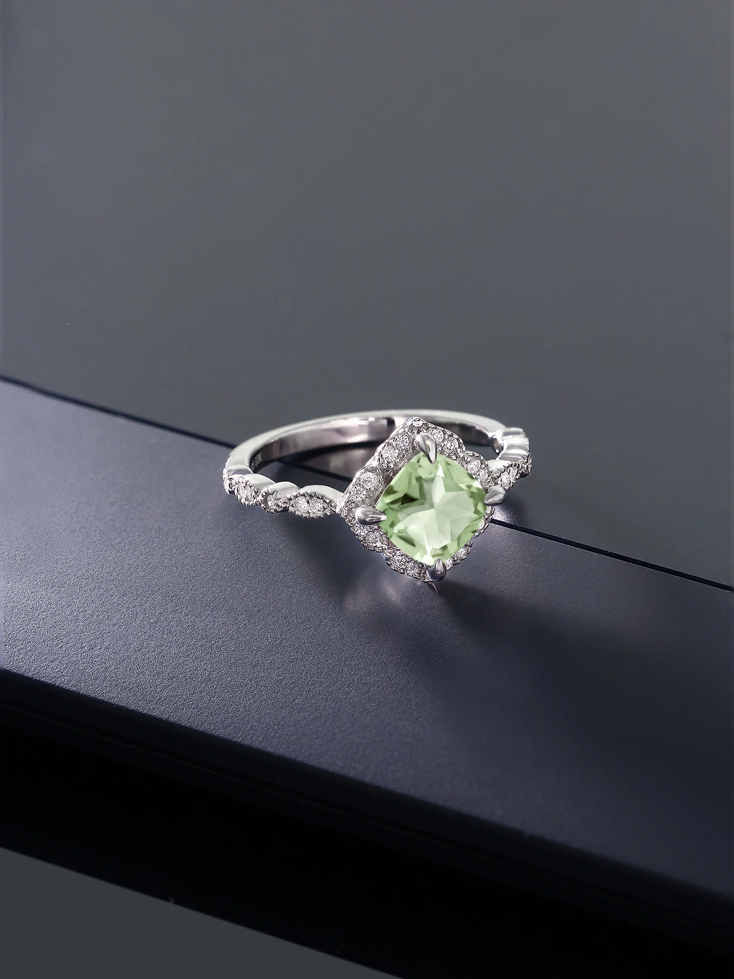 GemStoneKing 1 74 Ct подушка натуральный зеленый аметист обручальные кольца с