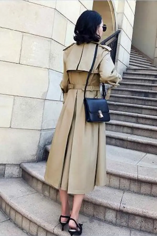 2018 Khaki Caramel colour Long Trench Coat Women Vintage Military Belts Double Breasted Female Overcoat British Styl W378 | Женская