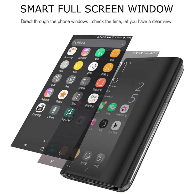 Clear View зеркало смарт-чехол для samsung Galaxy J3 J5 J7 A3 A5 A7 J4 J6 A8 кожаный S6 S7 край S8 S9 плюс Чехол