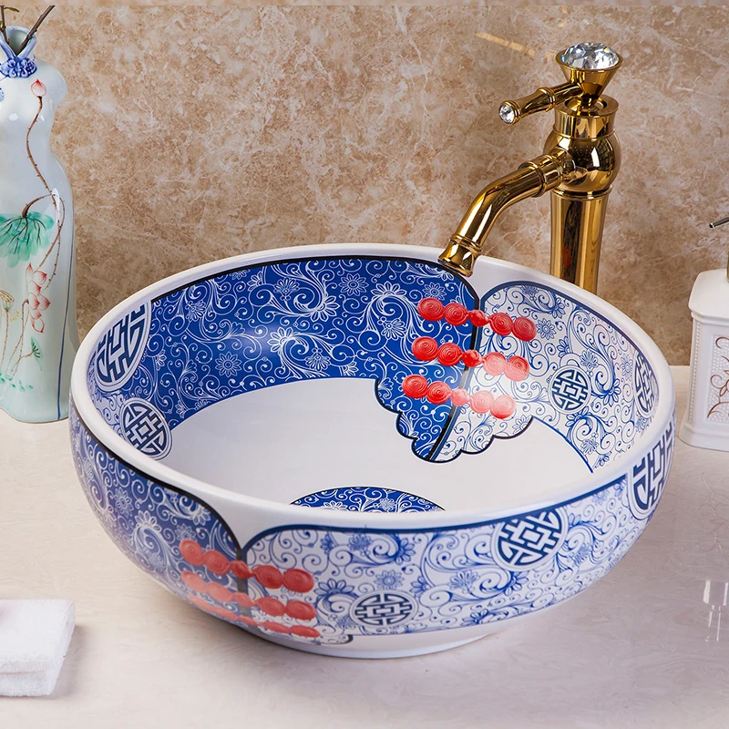 

Керамические раковины для ванной комнаты jingdezhen синий и белый художественный