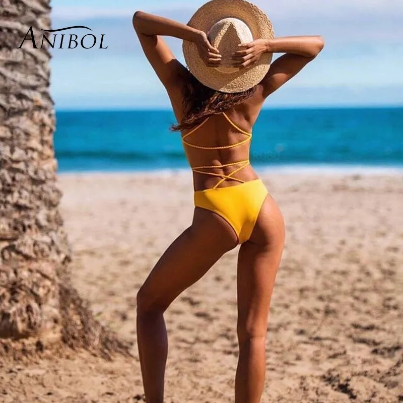 Женский купальный костюм Anibol цельный сексуальный бандаж с открытой спиной