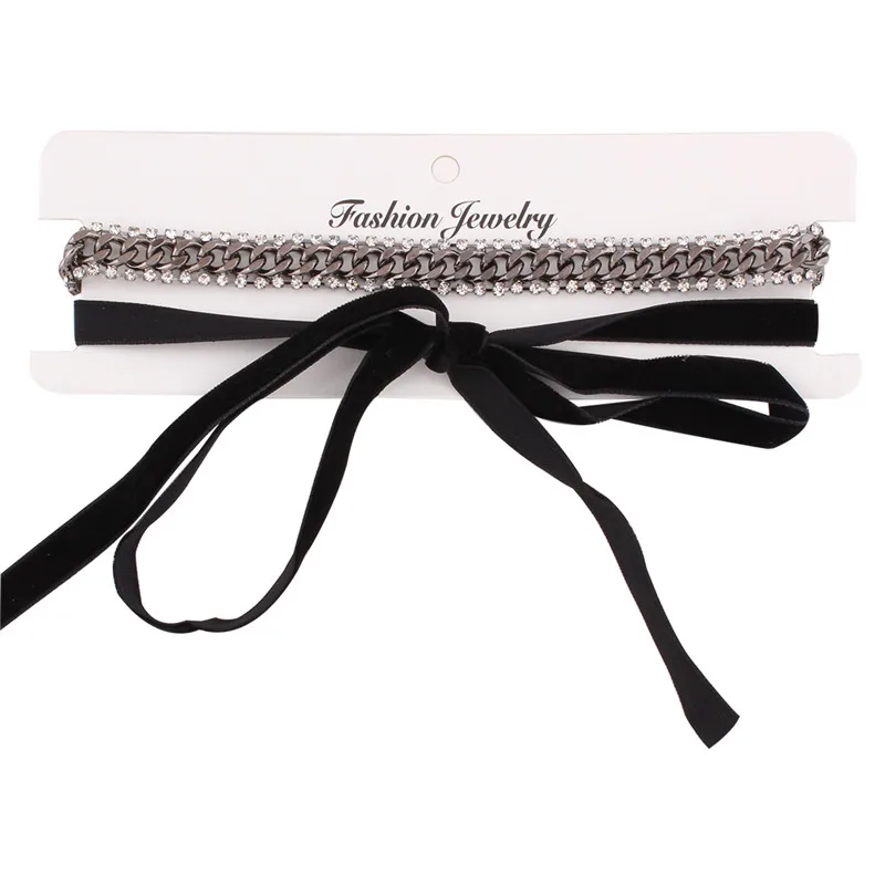 Vintage Hot New Woman Lint Choker Necklaces Elegant Personality Long Alloy Rhinestone Bg Bowknot Necklace Fashion Jewelry | Украшения и