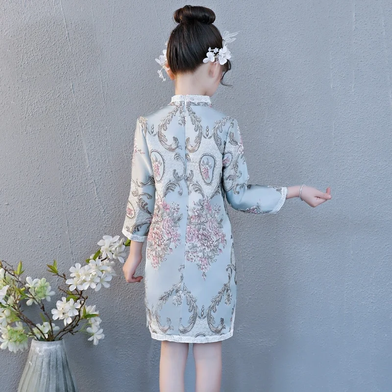 Зимний китайский новогодний костюм Qipao для девочек теплое китайское платье с