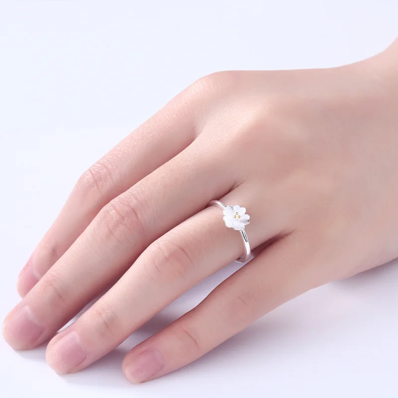 The cherry Blossom Branch Rings for Women 925 Silver Adjustable Flower Finger Ring Bagues Strass joyas de acero | Украшения и