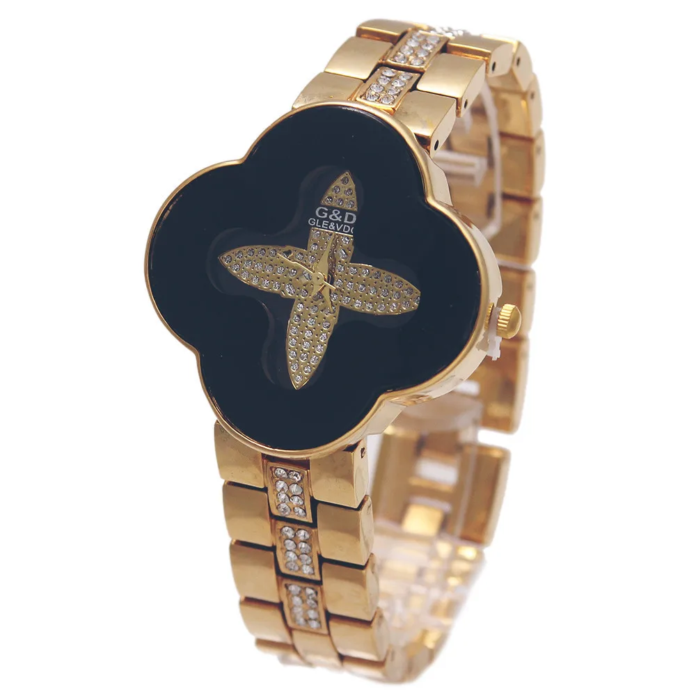 G&D Women's Watches Quartz Wristwatches Four-leaved Clover Ladies Bracelet Watch Stainless Steel Relogio Feminino Relojes Mujer