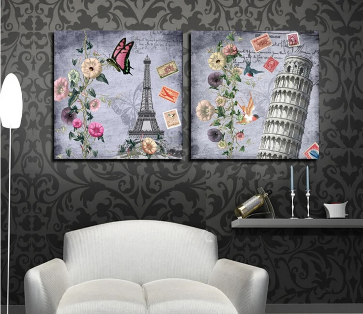 2 панели Цветы и фотографии птиц картина Европейский пейзаж холст картины маслом