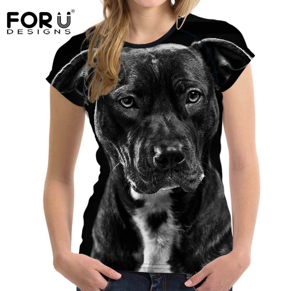 FORUDESIGNS/летние футболки с изображением свирепых собак Футболка для девочек