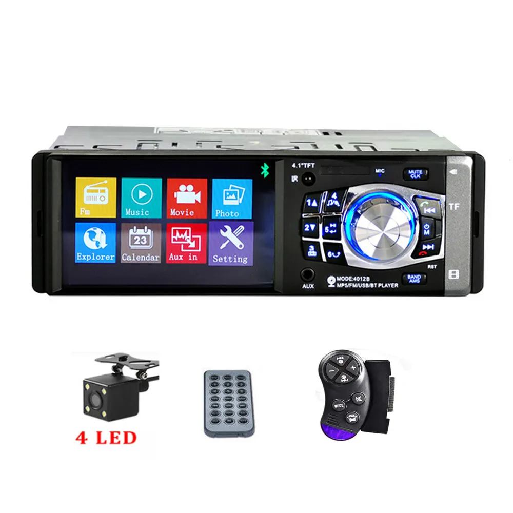 With 4 LED Camera Hikity 4012B 4,1 дюймов 1 Din автомагнитола Авто Аудио Стерео FM bluetooth Поддержка камеры заднего вида рулевое колесо дистанционное управление - Цвет: With 4 LED Camera