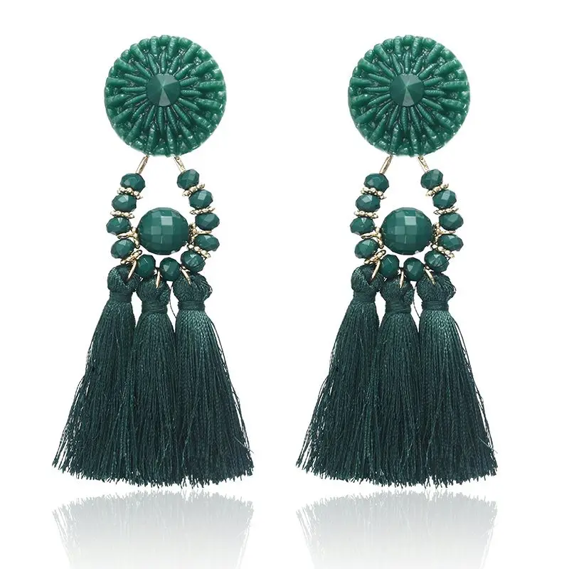 e52-Green Bohemian Long Statement Tassel Drop Earrings for Women Luxury Resin Beads Tassel Earrings 6 Color Choice Jewelry Gift - Окраска металла: e52-Green