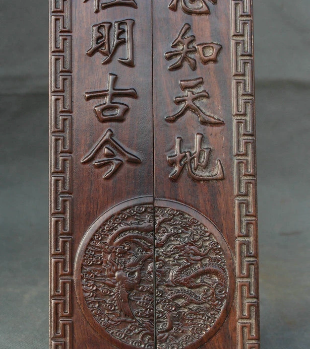 15&quot Old China Wooden Dynasty Words Dragon Phoenix Paper Weight Paperweight Pair | Дом и сад