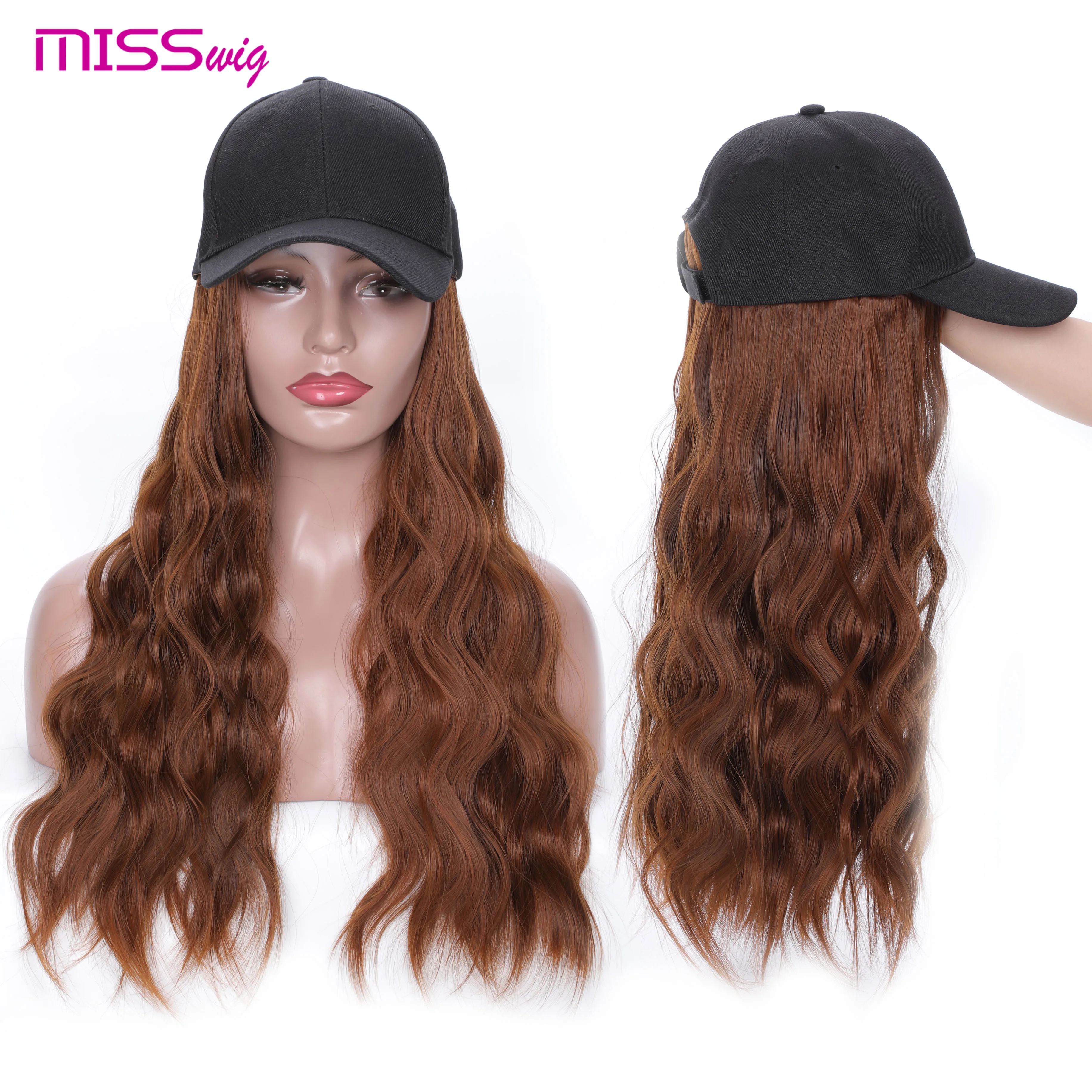 Длинный волнистый синтетический волос MISS WIG 24 дюйма с головной убор горячий стиль
