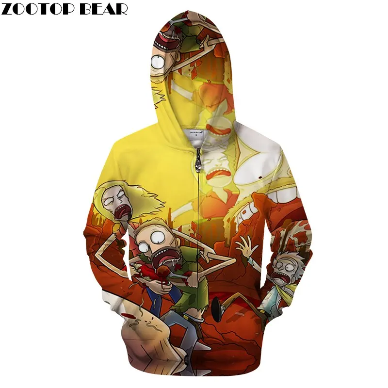 Балахон Для мужчин свитшоты на молнии Рик и Морти балахон 3d молния пуловер