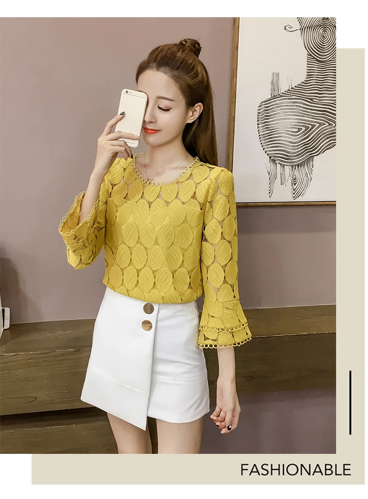 Новинка весна осень 2021 Корейская свободная пикантная кружевная блузка с длинным