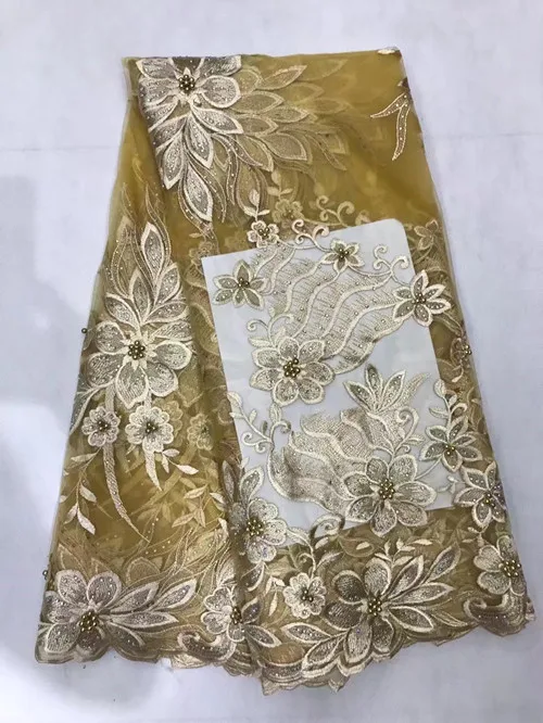 Африка Хлопок Кружева шов JL0830 Дешевые Новые Франция 3 D аппликация желтый камень и