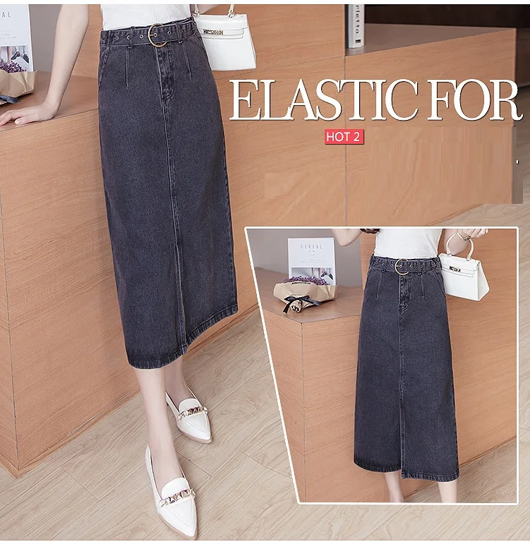 Новые летние юбки размера плюс, модные повседневные свободные однотонные узкие джинсовые юбки с поясом для женщин, большие джинсовые юбки миди, S-3XL