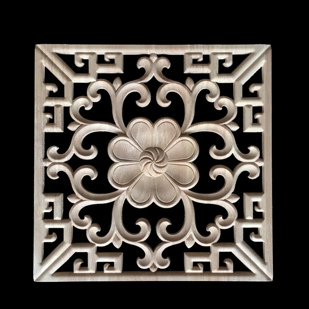 

30CM Vintage Wood Carved Decal Corner Onlay Applique Frame Furniture Wall Unpainted for Home Cabinet Door Decor Crafts