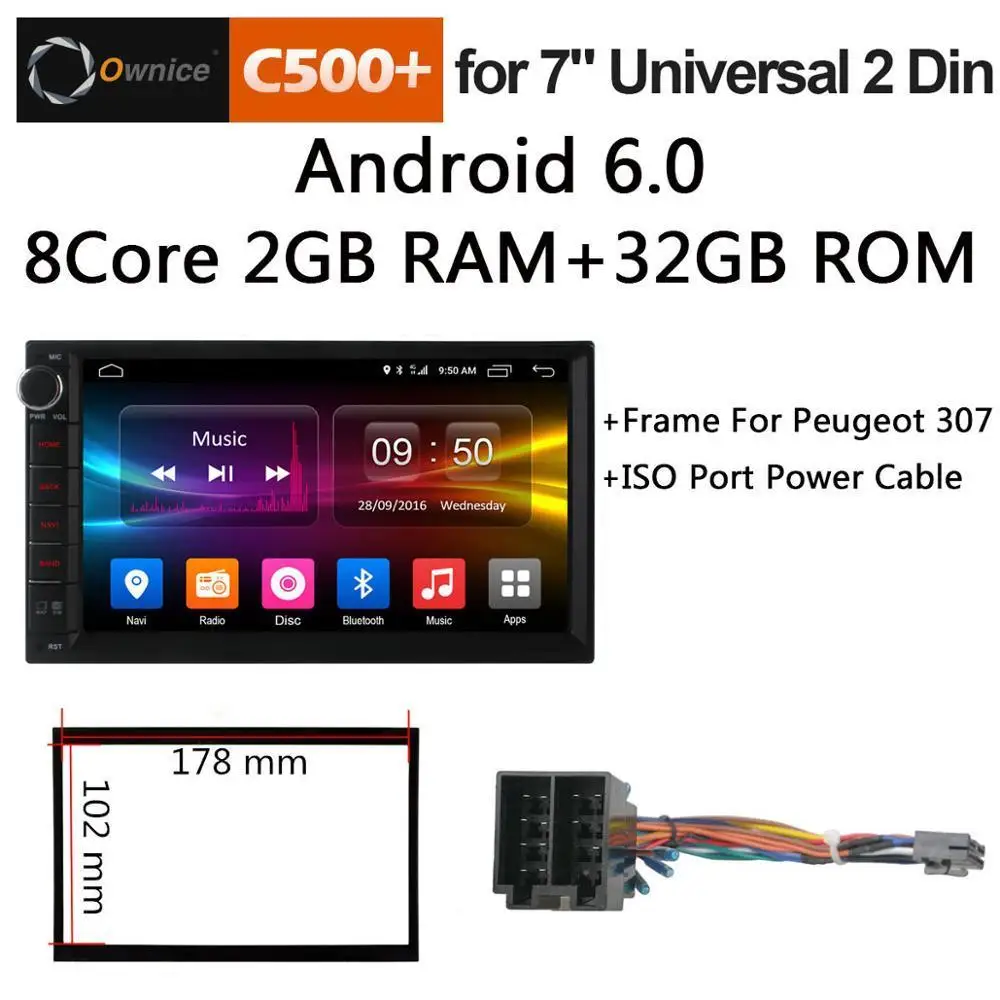 G Peugeot CableFrame 1024*600 Android 8,1 головное устройство Универсальное автомобильное радио 2din 2 din плеер gps навигация автомобиль Интеллектуальный мультимедийный Авторадио 4G - Цвет: G Peugeot CableFrame