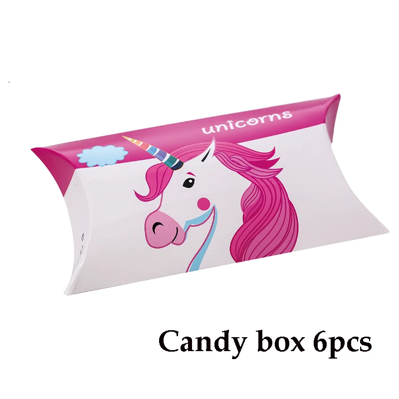 candy box 6pcs Вечерние принадлежности Единорог тема День Рождения Декоративная скатерть для вечеринки тарелка чашка соломенный флаг табличка вечерние Декор - Цвет: candy box 6pcs