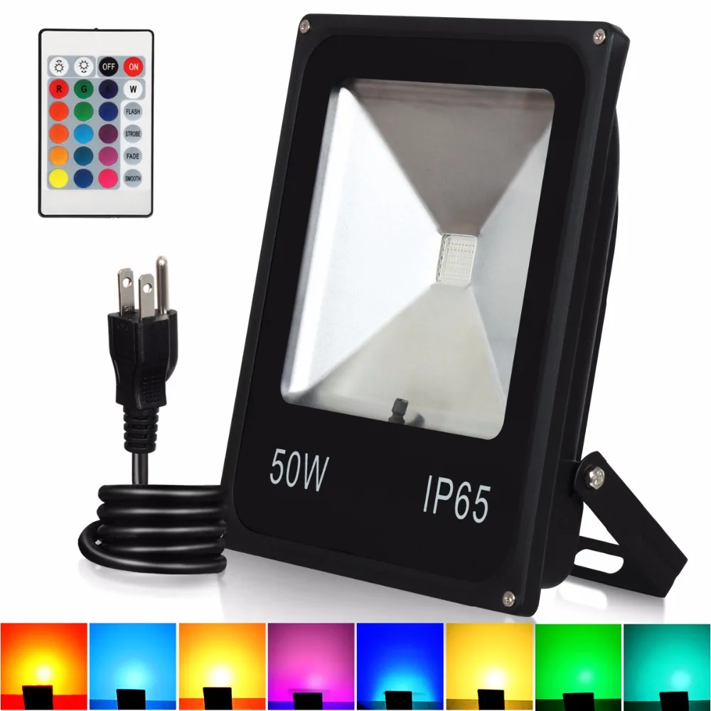 

T-SUNRISE RGB LED Flood Light Remote Control 50W RGB Color Changing IP65 Waterproof Landscape Light with Plug for Garden Square