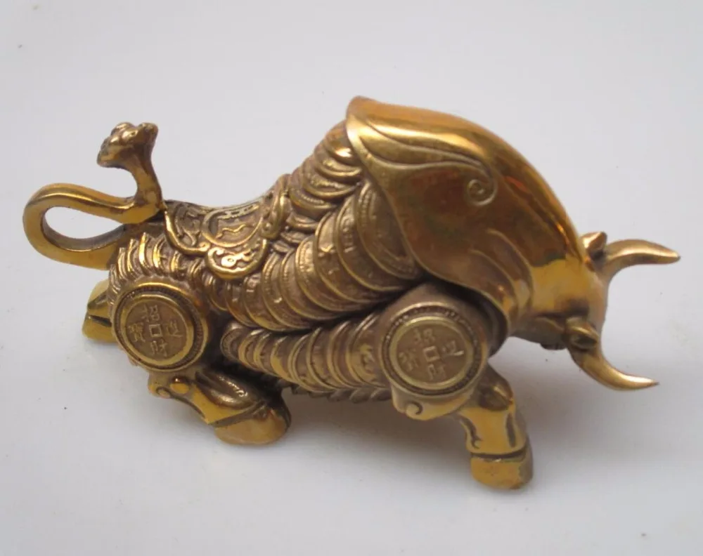 

works of art Collection Chinese Brass Carved Bull Sculpture /Feng Shui Money OX statue.