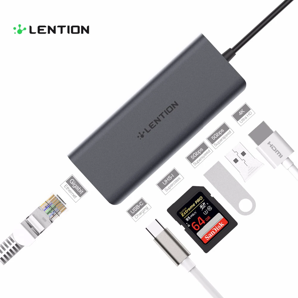 Lention USB C хаб все в одном 4 К 30 HzHDMI Card Reader RJ45 PD 3 0 Multi Порты и разъёмы сплиттер для MacBook