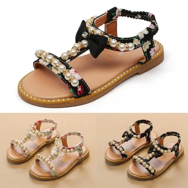 Детские летние праздничные милые модные сандалии с цветочным рисунком для