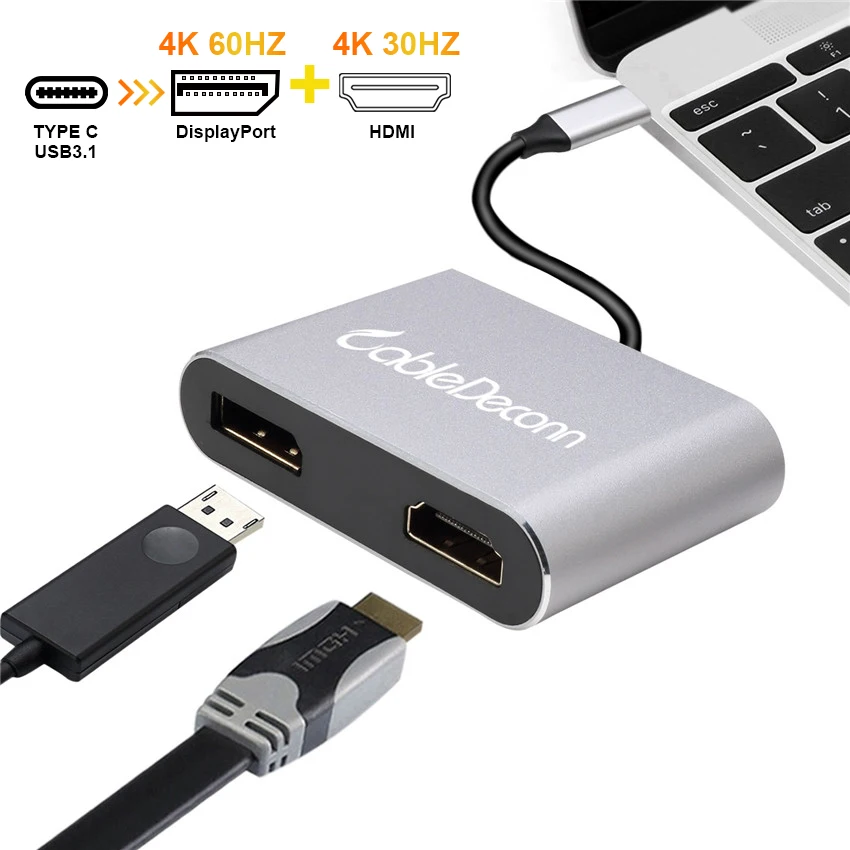 Фото Адаптер DisplayPort с USB на HDMI конвертер 4K 60 Гц двойной тип C концентратор для Macbook HDTV