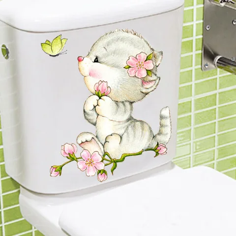 Наклейки на стену с изображением кошек для детской комнаты, ванной, туалета, домашнего декора, настенные наклейки с животными