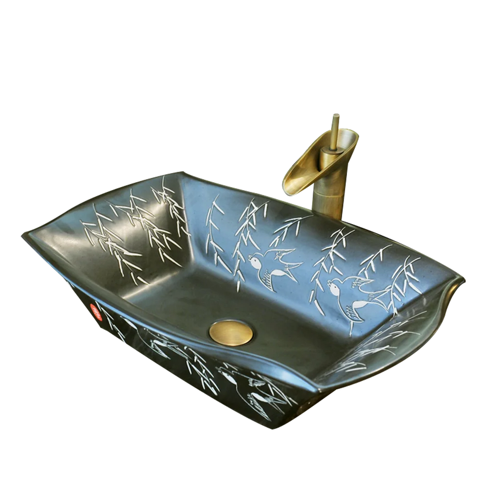 Умывальник керамический художественный прямоугольный над прилавок для раковины