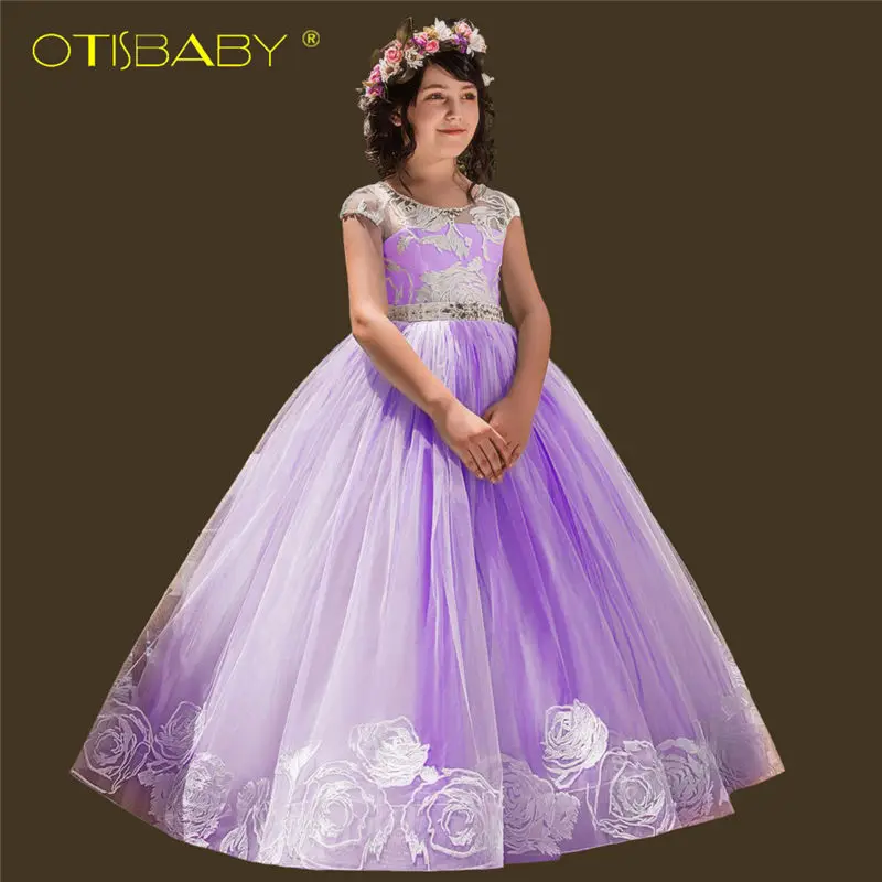 Purple Красивые Платья с цветочным рисунком и открытой спиной для девочек 12, 13, 14 лет; Детские элегантные бальные платья; Пышное Платье для подростков - Цвет: Purple