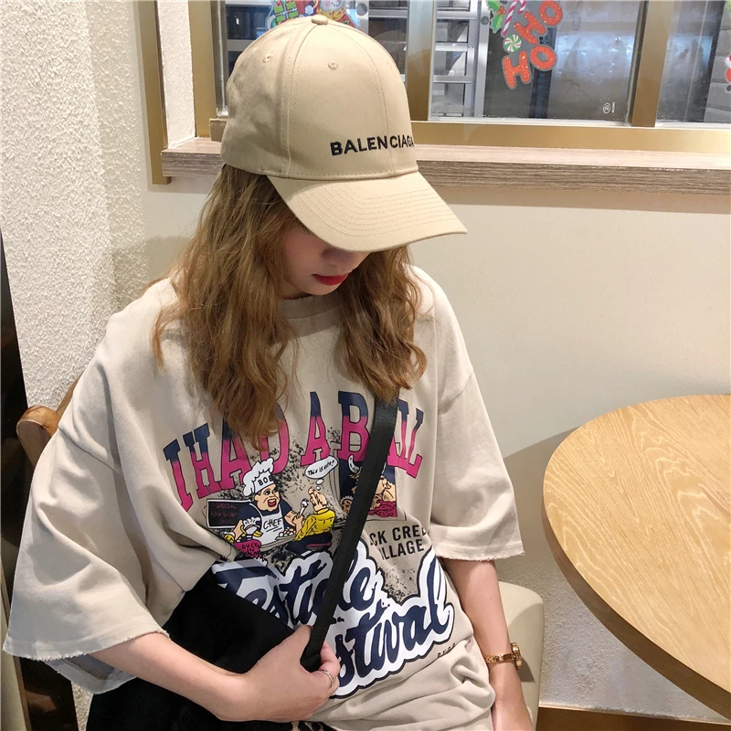 2 цвета весна корейский стиль буквы мультфильм принт толстая о-образный вырез