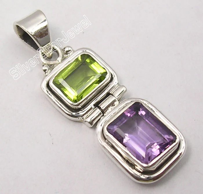 Peridot Amethyst Muiltiply Choices Chanti International. Чистый серебряный подлинный голубой топаз 2 GEMSET Бестселлер шарнир Кулон 3,4 см - Окраска металла: Peridot Amethyst