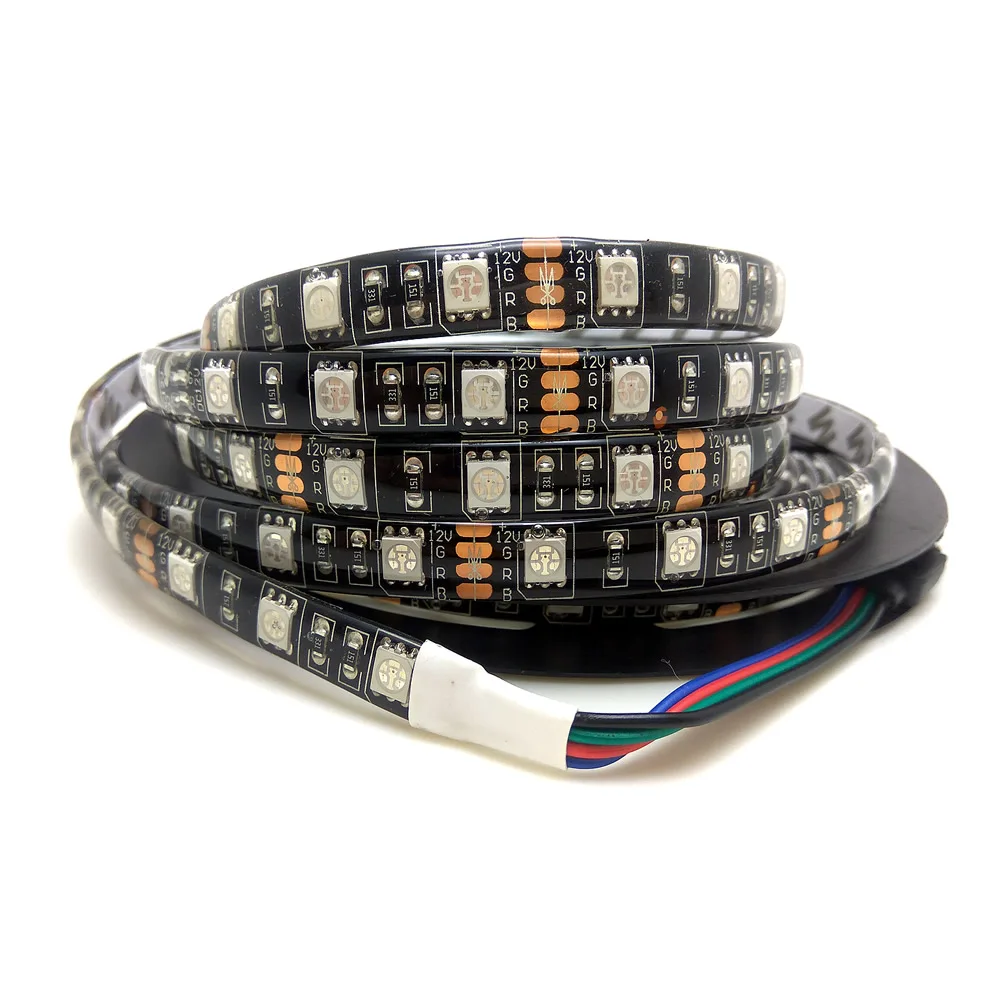 SMD 5050 RGB светодиодные полосы света 5 м 300 светодиодов черный PCB водонепроницаемый