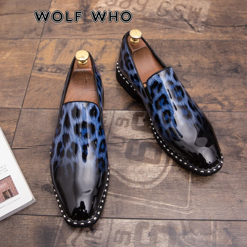 WOLF WHO/Очаровательные Брендовые мужские итальянские лоферы; Дизайнерская обувь с леопардовым принтом; Мужские модельные туфли; деловые мокасины ручной работы; buty meskie X-033