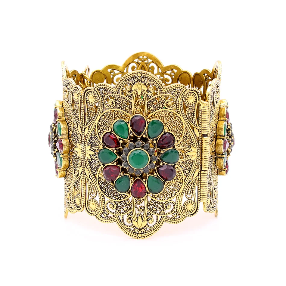 Этнический женский браслет с цветком из смолы манжета Античного золотого цвета