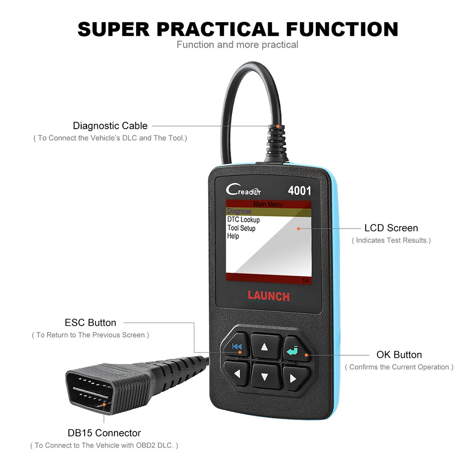 Launch Creader 4001 OBD2 сканер автомобильный считыватель кодов Автомобильный
