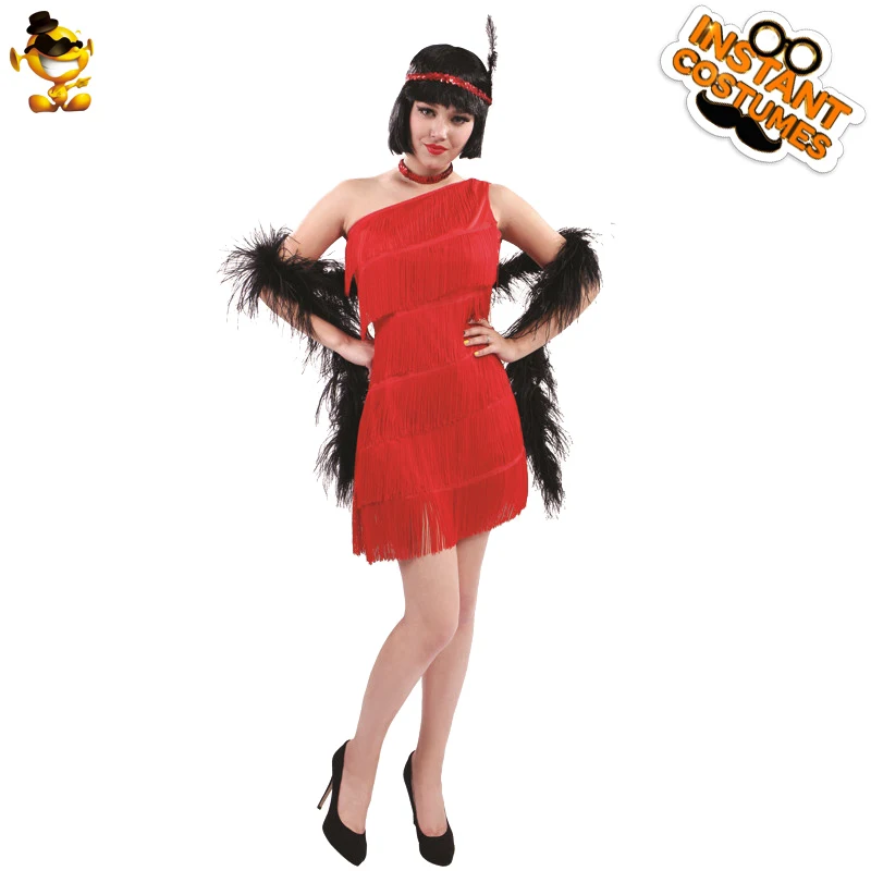 

DSPLAY Original Woman Dancer Tassel Fancy Dress Ain't Misbehavin' Flapper Party Costume Adult Sexy Red Flapper Deluxe Outfits