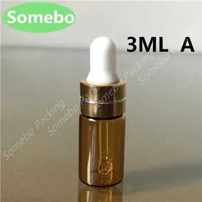 3ML A 50 шт./лот 1 мл, 2 мл, 3 мл, 5 мл Янтарный стеклянный флакон-капельница, маленькие флаконы с пипеткой для косметических парфюмерных флаконов с эфирным маслом - Цвет: 3ML A