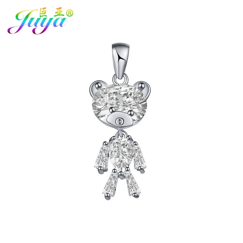 White Gold Juya DIY ювелирных изделий кубического циркония Роскошные игрушки животных плюшевый медведь Шарм Подвески для женщин детей ручной работы ювелирных изделий - Окраска металла: White Gold