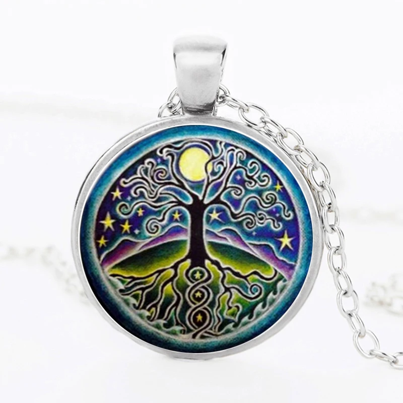 SUTEYI винтажное массивное ожерелье Древо жизни художественное фото стекло кабошон