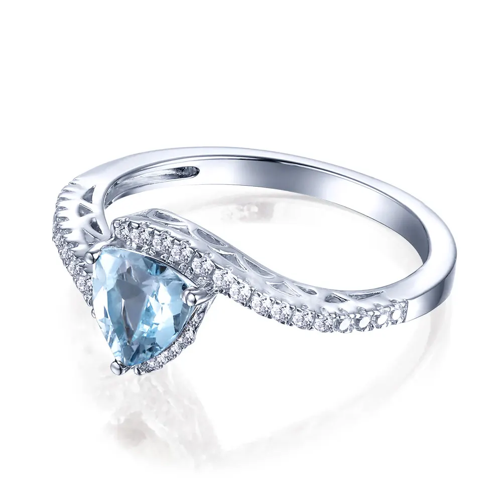 Дважды R 925 Серебряное кольцо женский 1.0ct Природный Голубой Топаз Gemstone