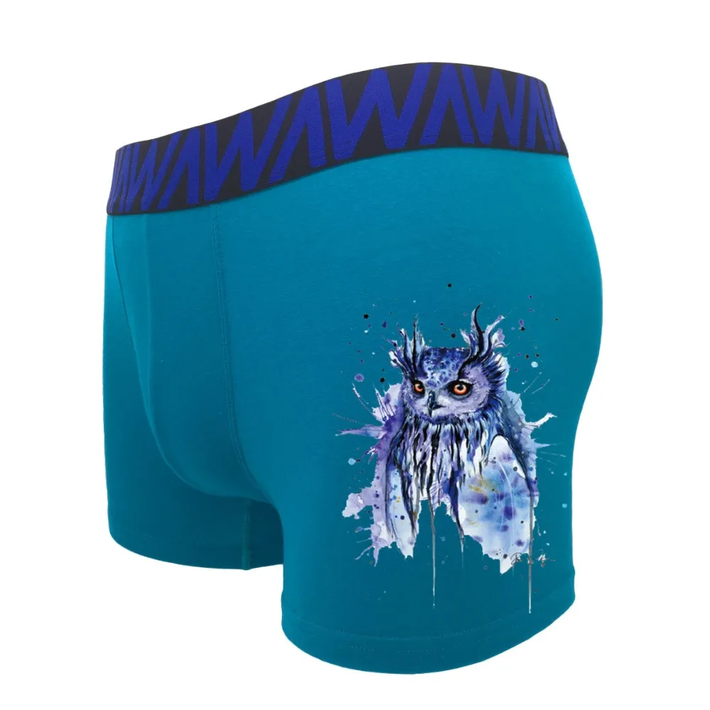Мужские хлопковые трусы боксеры с забавным принтом совы дышащие больших