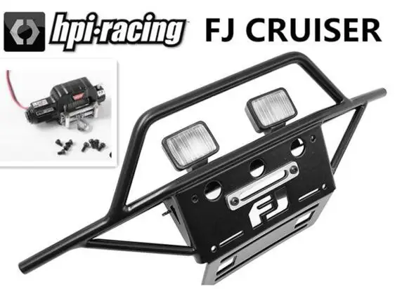 Металла передний бампер с светодиодные лампы, светильники лебедки HPI RacingTUBE FJ cruiser TOYOTA рок Cralwer 4x4 грузовик 1/10 - Цвет: with Lamp and Winch