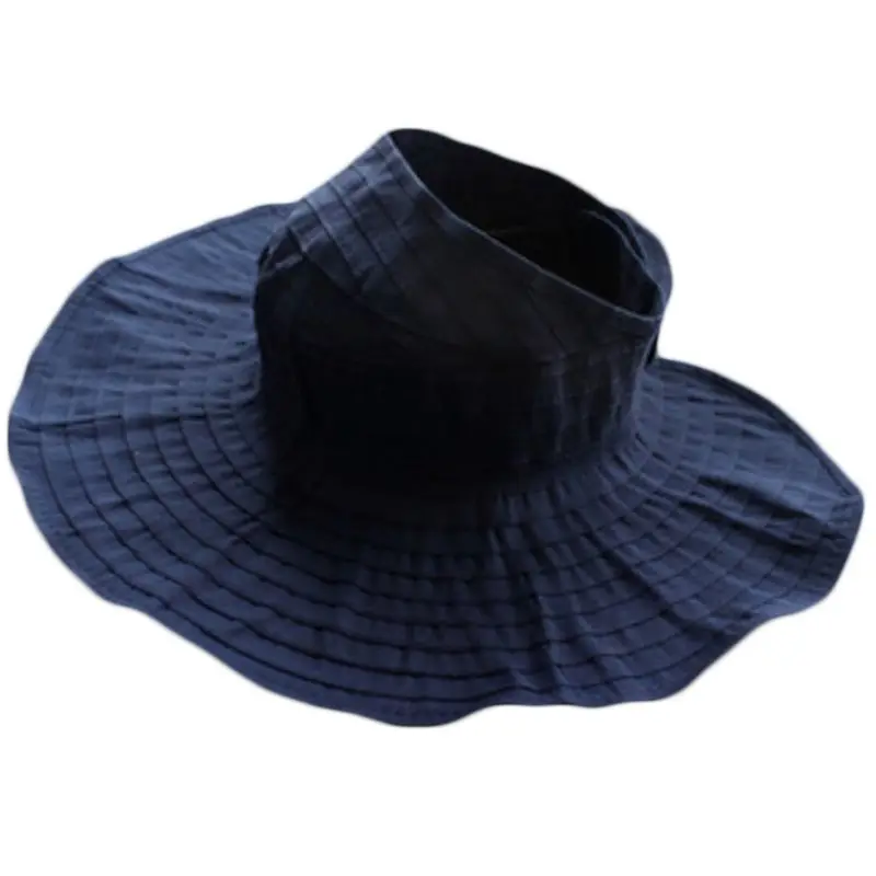 Navy Женская летняя свободная складная плиссированная солнцезащитная шляпа с козырьком, одноцветная, с широкими полями, дышащая сетка, анти-уф, пляжная кепка с ремешком для подбородка - Цвет: Navy