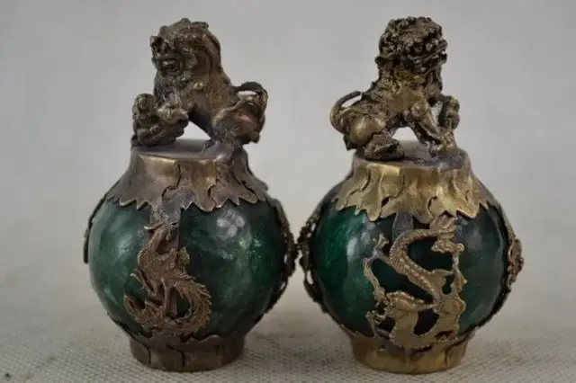 Китайская статуя фэн-шуй-фу собаки кирины серебра Феникса нефрита | Дом и сад