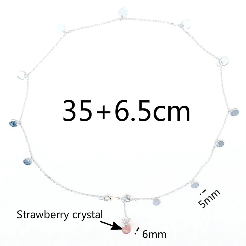 

Flyleaf 100% 925 Sterling Silver Strawberry Crystal Round Sequins Choker Necklace For Women Minimalism Lady Fashion Jewelry