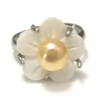 7 7 8mm natural pink women button pearl adjustable shell flower ring