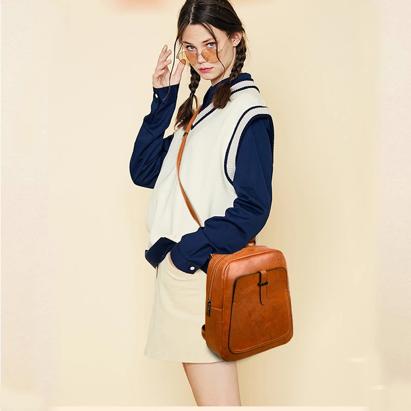 Простой дизайн Винтажный Коричневый женский рюкзак из искусственной кожи