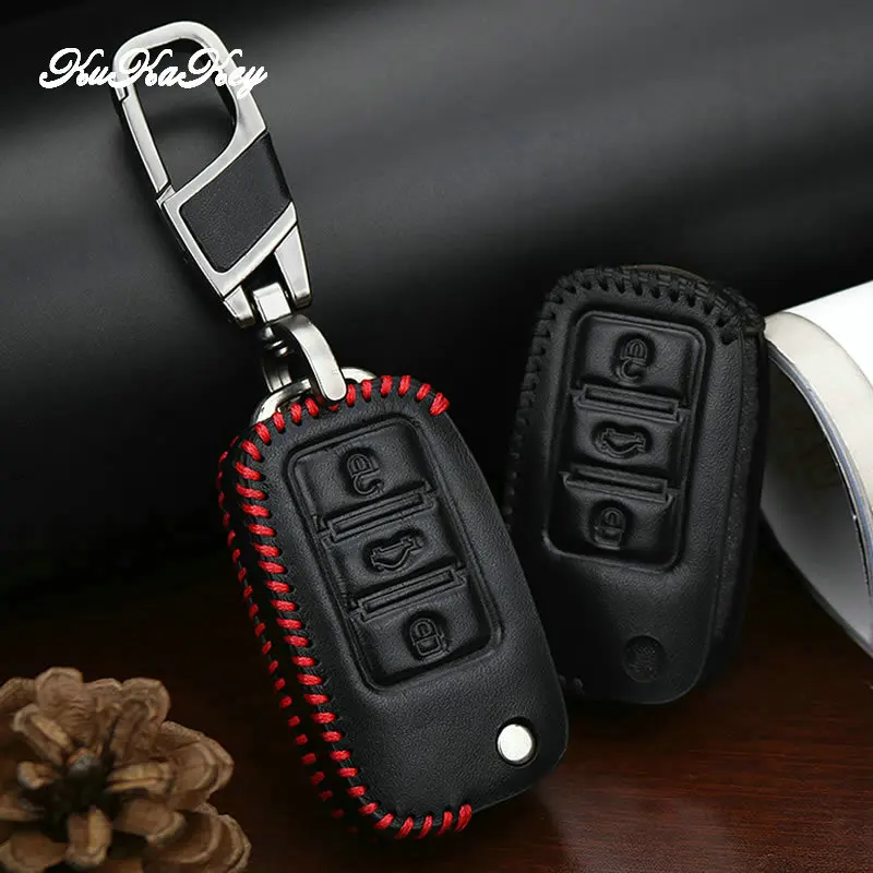 Чехол для автомобильного ключа KUKAKEY из натуральной кожи VW Polo Tiguan Passat Golf MK5 MK6 Jetta Eos